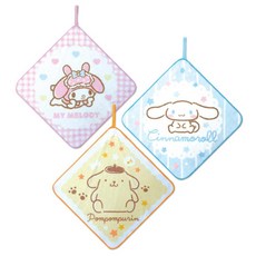 일본 정품 산리오 네임 유치원 고리수건 3매, 1세트