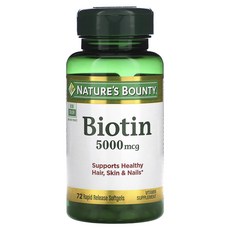 Nature's Bounty 비오틴 5000mcg 속방형 소프트젤 72정, 1개