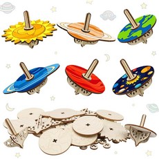 行星陀螺DIY材料包 兒童立體拼裝木質工藝品, 1個, 陀螺12件（6款*各2件）