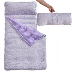 JHCHMX Toddler Nap Mat with Removable Pillow and Minky Blanket Extra Large Rolled Slumber Bag for, Purple