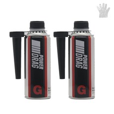 파워드래그 가솔린 330ml x 2개 휘발유 연료첨가제 옥탄부스터 인젝터클리닝 클리너 크리너 엔진세정제 카본 때 제거+비닐장갑 1장