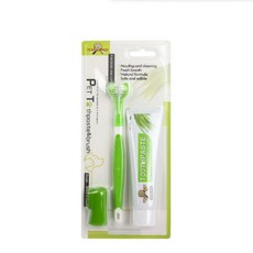 寵物潔牙套裝 牙刷牙膏組合 貓狗通用, 1個, 三頭牙刷三件套（香草味）