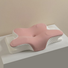 慢回彈記憶棉蝶形護頸枕, 蝶形牛角枕-豆沙色, 41*62*11cm