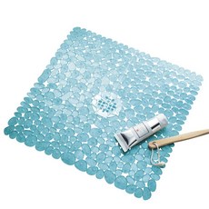IDESIGN PEBBLZ 흡착 미끄럼 방지 사각 스톨용 욕조 55 샤워 55 9CM 매트 22인치 블루 22 욕실, 블루.