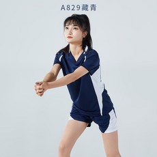 반팔 여자배구유니폼 팀 훈련 배구복 단체복 세트, A829 네이비 블루 (여성용), 1개