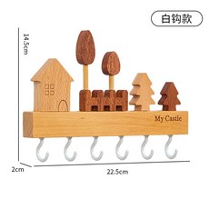 北歐實木鑰匙掛鈎 免打孔壁掛式收納架 創意玄關鑰匙收納 進門口壁飾, 1個, 米白色 6鈎