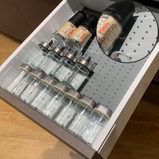 고스몰 스파이스 서랍 정리함 삽입 조절 가능 및 미끄럼 방지 실리콘 라이너 양념 병 향신료 병용 - 회색, 1Pack-19" x 12.9", Grey