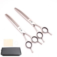 강아지 숱가위 애견 커브 반려견 애견미용가위 셀프미용 퍼프 직선형 요술가위 반려동물, 1개, 7.0 곡선 퍼머 + 물고기 뼈 가위 + 블랙 가방