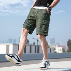 SIBANU 工裝短褲，幾何印花多口袋休閒直筒短褲