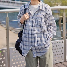 로로텐 체크 원포켓 카라 주름 남방 긴팔 루즈핏 여성 빅사이즈