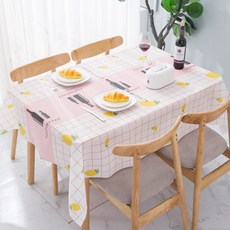 방수 PEVA 격자 인테리어 식탁보 커버 테이블 식탁 캠핑, 레몬 137x90cm, 방수가능, 2개