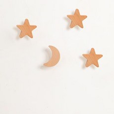 DFMEI 實木星星裝飾掛鉤月亮粘鉤免打孔簡約木質牆上掛衣鉤花朵雲朵室內, 1個, 衆星捧月【4個裝】:如圖