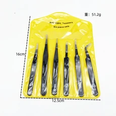6pcs 정전기 방지 스테인레스 스틸 핀셋 모델 제작을위한 정밀 산업용 수공구 정전기 방지 수리 핀셋 세트, 01 6pcs 1 set