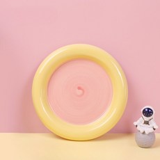 디저트 높은 아름다움 접시 아트 디스플레이 네일 분위기 그릇 다채로운 고양 장식 데스크탑, diameter 15cm, Yellow Pink Disc