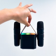 오르미 블루투스 무선 마이크 큐브 미니 휴대용 노래방 스피커, ORMGSPC(블랙), 1개