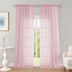 OWENIE 엑스트라 롱 블러쉬 시어 커튼 243.8cm(96인치) 길이 2패널 세트 부드럽고 가벼운 에어리 보일 시어 커튼 침실 거실용 로드 포켓 단색 농가 커튼 너비