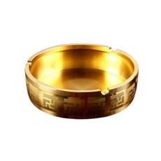 金色幾何圖案煙灰缸 時尚桌面擺飾 防飛灰易清潔, 11cm回紋煙灰缸, 1個