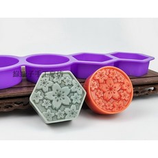 綠瓶子 4孔 花朵圓形六邊形手工皂模具 矽膠模具 蠟燭模具