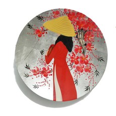 동남아 해외 핸드메이드 그림 베트남 동그란 벽걸이 접시액자 카페 거실 장식품 인테리어소품