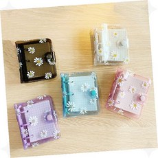 투명 미니 바인더 꽃무늬 장식 다이어리 현금 챌린지 가계부 작은 크기 휴대용 노트, 1개, 블루