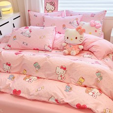 에프식스 헬로키티 순면 사계절 이불커버 베개커버 침대시트 침구 세트, 이불커버+침대커버+베개커버 세트, 5번