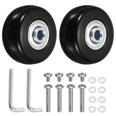 YELARXI 교체용 수하물 바퀴 여행 가방 바퀴 교체 키트 43x18mm 및 2세트 및 고무 및 블랙 - 장착 (회전 캐스터 베어링 수리/교체/롤러 백/가방/스피너), 1