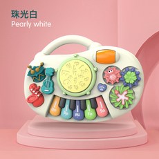 嬰幼兒啓蒙早教打地鼠玩具英文古詩數字遊戲多功能鋼琴玩具益智0+, 1個, 益智電子琴白色 滾珠手拍鼓款