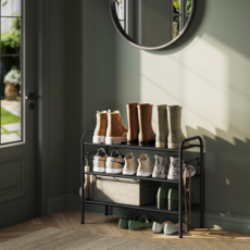 SONGMICS 간편조립 공간활용 튼튼한 철제 다용도 신발장 신발정리대 현관신발장, 블랙, 3단