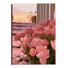 원그리드 DIY 명화그리기 세트 캔버스 유화그리기, 핑크 선셋 튤립, 1개