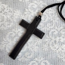 십자가 팬던트 블랙 나무 목걸이 천주교 남성용 종교 기도, 1개, 단일상품1