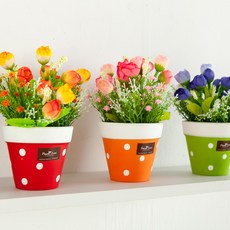 쁘디 홈데코 인테리어 조화화분 모음 꽃 장식 소품 카페 테이블 2, 09.도트냉이장미토분A 18cmP-핑크, 1개