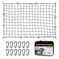 Autofonder 픽업 트럭 베드용 카고 네트 1.2 x 1.8m(8 12피트까지 늘어남) - 번지 메시 엉킴 없는 카라비너 및 보관 가방 SUV 트레일러 방수포 커버용 범용
