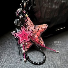 原創設計黑粉亮片星星爆閃吸睛小衆甜苦鬼馬少女包包鑰匙扣掛件女