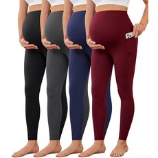 VALAND &Y Cream 크림lush 4팩 임산부용 레깅스 뱃살 위에 주머니가 있는 부드러운 요가 운동 임산부 바지 - 블랙/다크 그레이/라이트 그레이/더스티 핑크 M