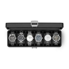 Vlando 남성용 6슬롯 시계 케이스 유리 뚜껑이 있는 상자 잠글 수 홀더 비즈니스 질감 가죽 오거나이저 디스플레이 부드러운 베개 아버지 아빠 남편 발렌타인 선물