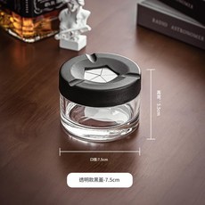 新款玻璃開合菸灰缸 家用辦公室帶蓋防飛灰, 透明款黑蓋, 1個
