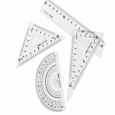 투명 문구 각도기 삼각자 4종세트 틴케이스 제도세트 스틸, 1개, 상세페이지 참조