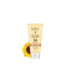 바보 식물성 데일리 시어 미네랄 틴티드 자외선 차단제 SPF30 - 천연 산화 아연 및 이산화 티타늄 건강한 광채 무향 로즈힙 오일 히알루론산 얼굴용 모든 연령대용, 1개, 177ml