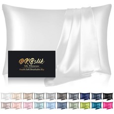 DKBslik 실크 베개 커버 2팩 멀베리 표준 2개 세트 부드럽고 매끄러움 뷰티 수면 양면 새틴 여성용 선물용 지퍼 포함 화이트