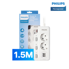 필립스 USB 고용량멀티탭 과부하차단 개별스위치, 화이트 2구 CHP4720W, 1개, 1.5m