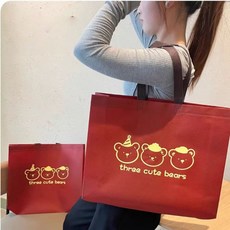 부직포 쇼핑백 선물 복장 대 중 소 손잡이 포장봉투 아기곰 세 마리, 25개, 붉은색