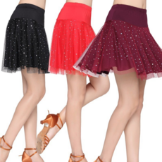 스포츠 라틴 댄스복 여성 에어로빅 방송 줌바 스커트 밸리 댄스치마, XL, 레드 스커트