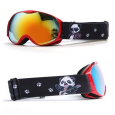 HX09兒童雙層防霧雪鏡/亞版兒童滑雪鏡（可佩戴眼鏡）, 1個, 紅框紅片（熊貓）