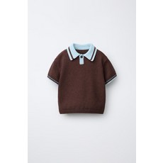 ZARA 자라 콘트라스트 칼라 니트 폴로셔츠 - 브라운-블루 DGJ619 GXD233