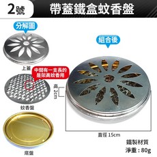 帶蓋鐵製蚊香盤 直徑15公分, (ZJ16-2號)帶蓋蚊香盤