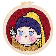 투데이리빙 DIY 펀치 니들 자수 세트 초보자 힐링 취미 뜨개질 만들기 감성 털실 펀칭 공예 십자수 키트 귀여운 원형 소품 액자 프레임, 진주귀걸이소녀, 1세트