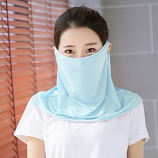 無品牌 防曬面罩 冰絲透氣 騎行口罩 全護臉護頸, 1個, 基礎款-掛耳護頸口罩 藍色