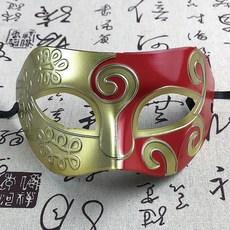 派對面具 王子麵具中國古風半臉 帥氣化妝舞會 舞臺表演萬聖節眼罩道具, 金加紅, 1個