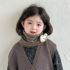 아동 겨울 방한 목도리 방풍 보온 캐릭터 어린이 남아 여아 겨울용, 스트라이프 카라멜