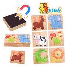 버니토 자석 퍼즐 동물 32피스 원목자석블럭장난감